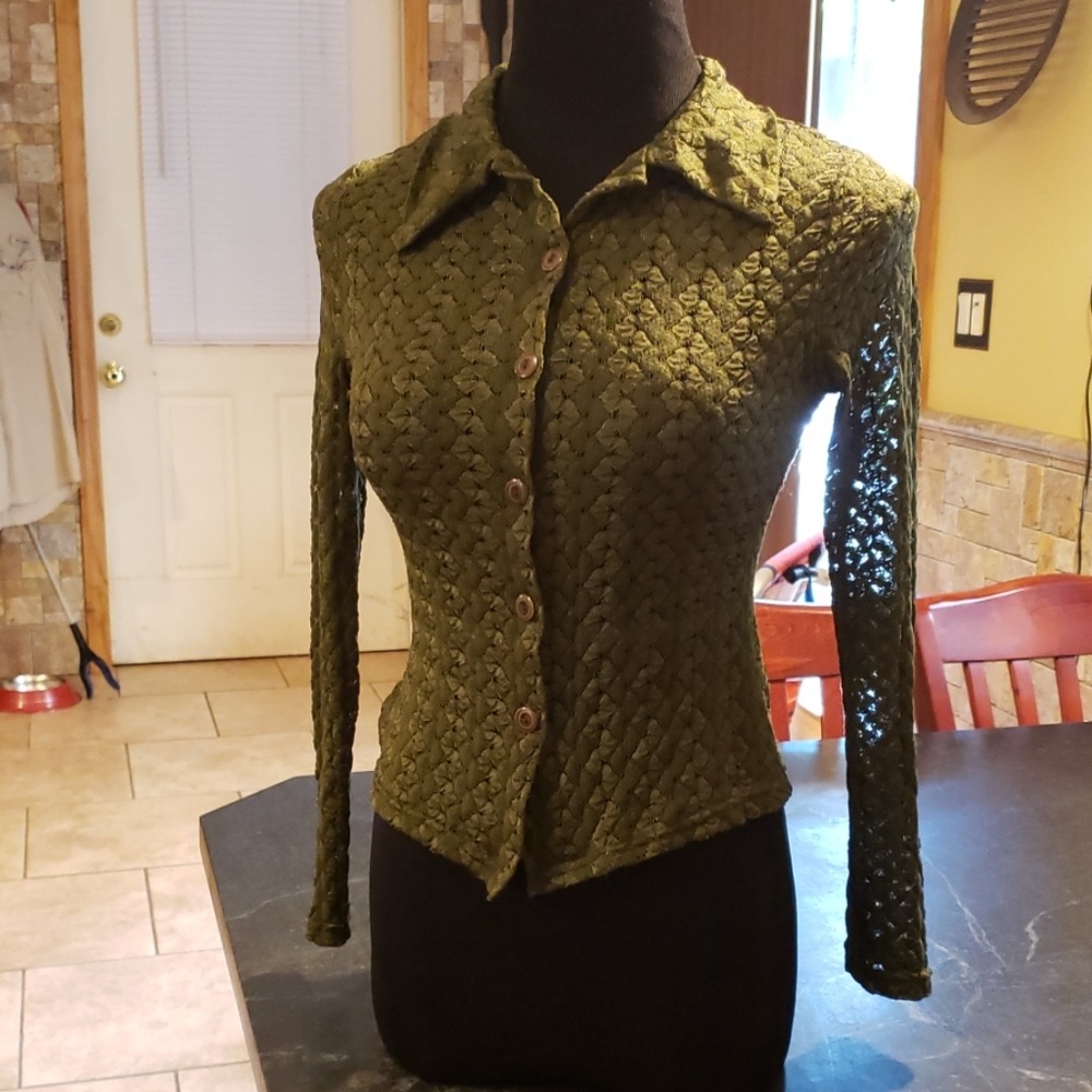 Womens Olive Long Sleeve Delicate Blouse